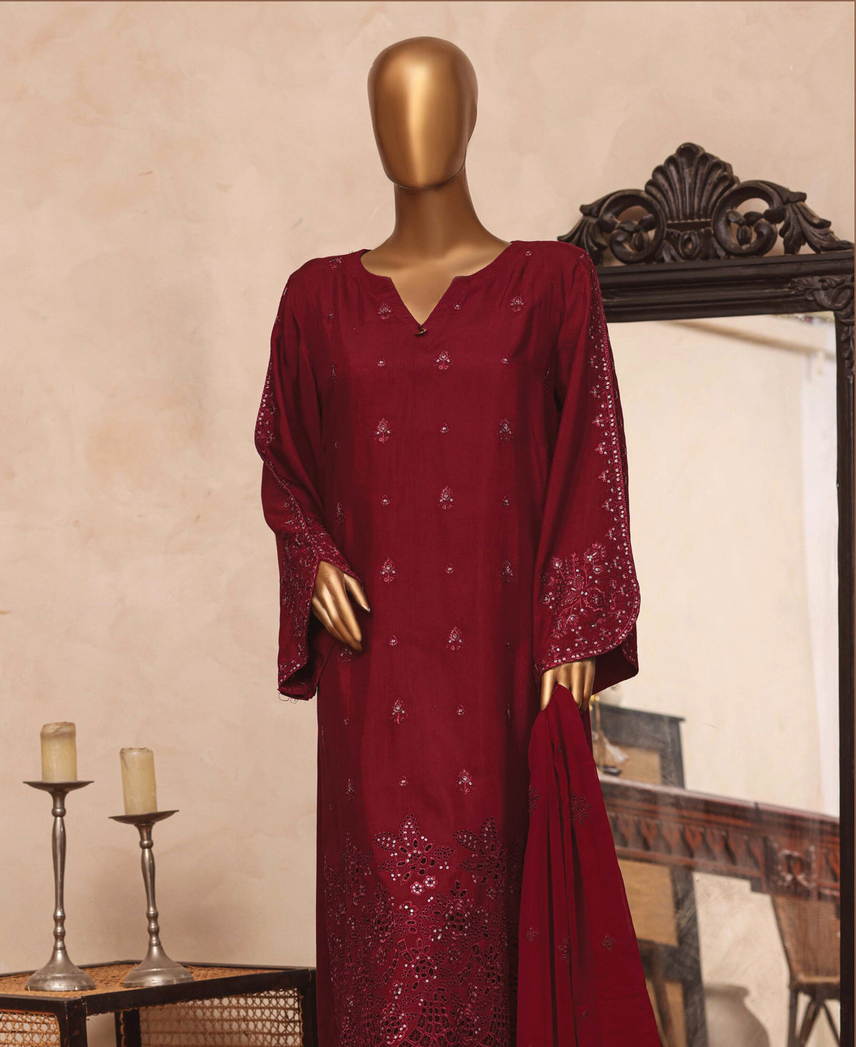HZ Majestic Stitched 3pc Embroidered Silk Collection - 2026 (D-02)