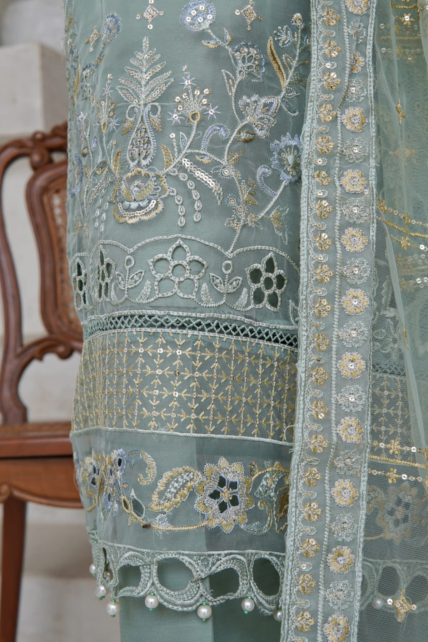 Sadabahar Mahpara Stitched Embroidered Organza Collection - 2025 Vol-17 GREEN