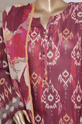 Sadabahar Stitched Printed Shimmered Cambric Summer Collection - 2025 (Maroon)