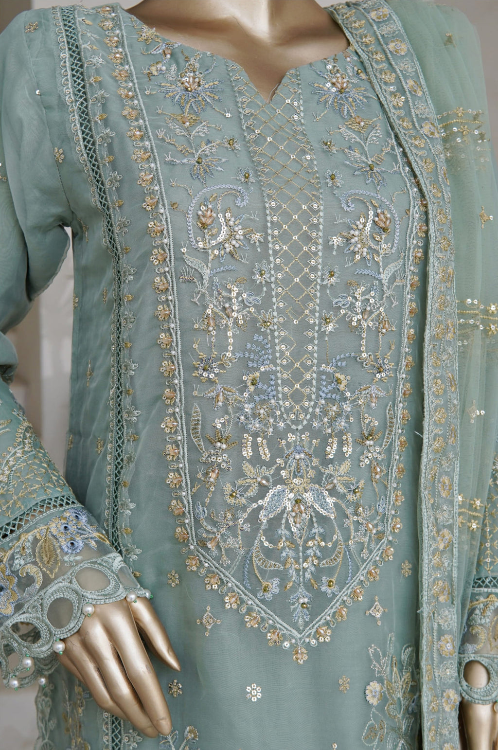 Sadabahar Mahpara Stitched Embroidered Organza Collection - 2025 Vol-17 GREEN