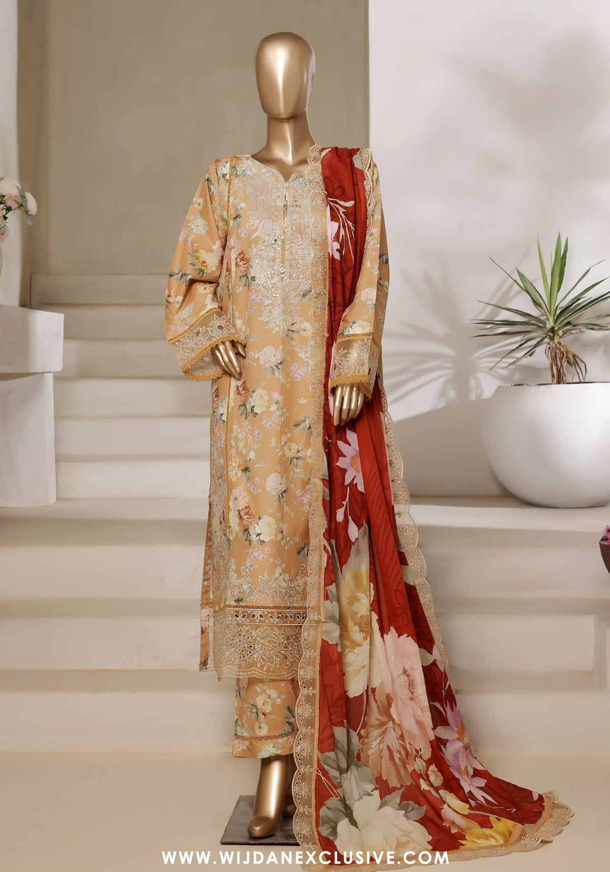 Sadabahar Signature Stitched Festive Embroidered Lawn - 2025 Vol-02 Fawn