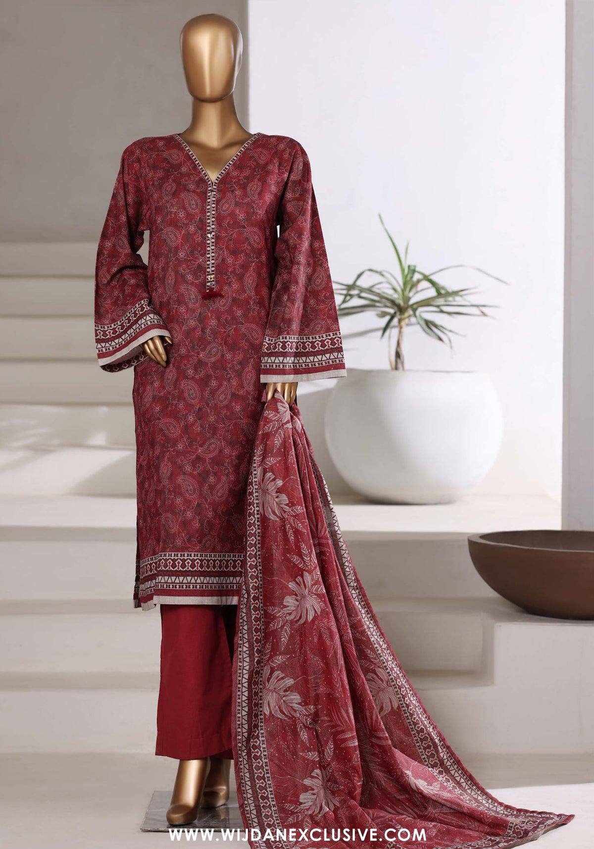 Sadabahar Stitched Printed Khaddar Shimmer Collection - 2025 (RED)