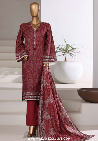 Sadabahar Stitched Printed Khaddar Shimmer Collection - 2025 (RED)