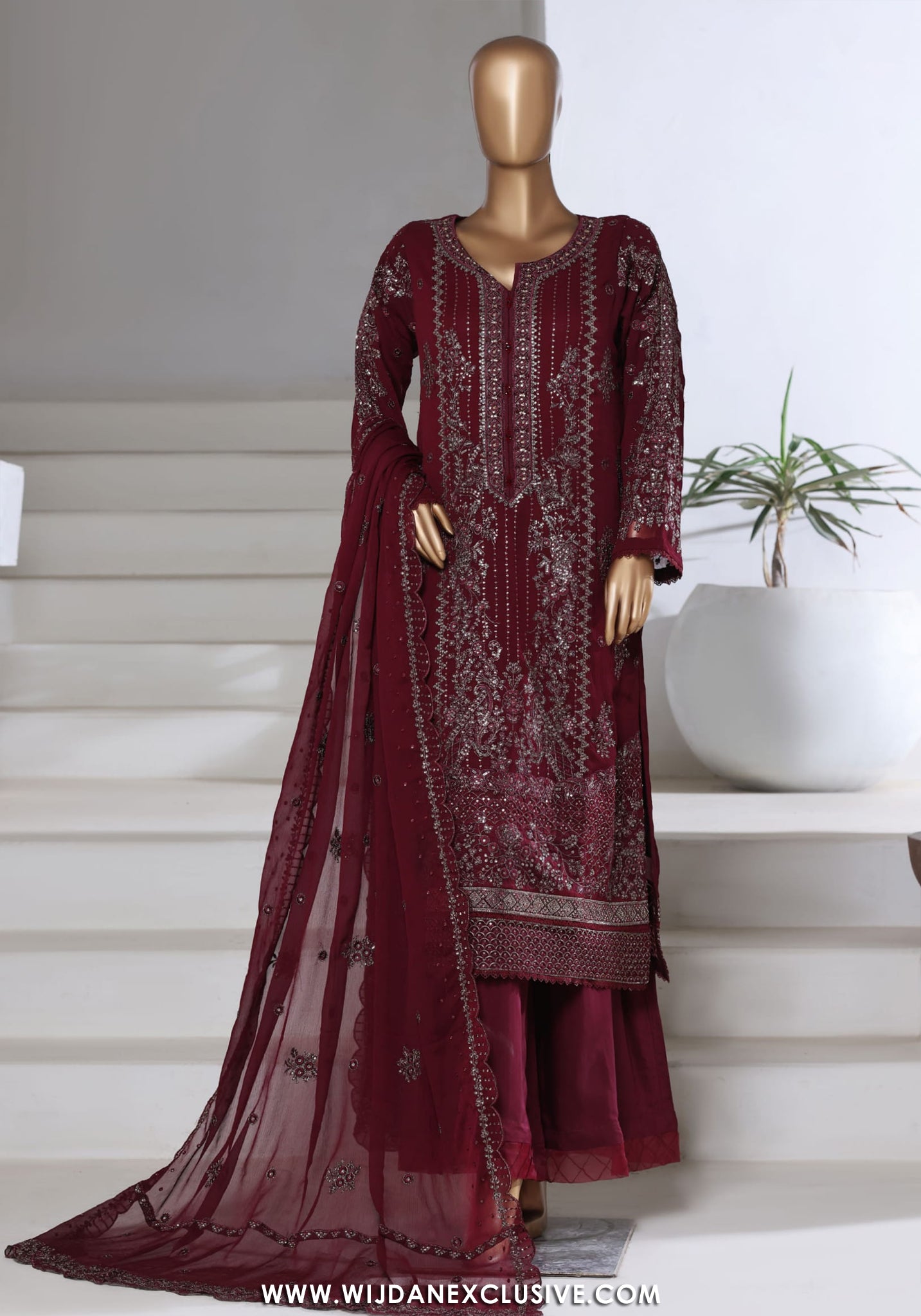 Afsanay by Sadabahar | Stitched Luxury Chiffon Vol-15 Collection - 2025 (MAROON)