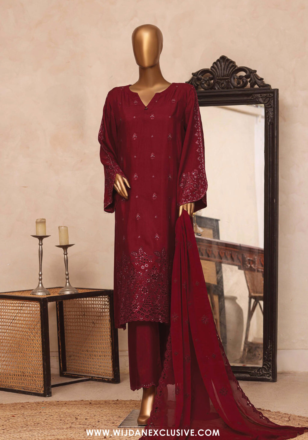 HZ Majestic Stitched 3pc Embroidered Silk Collection - 2026 (D-02)