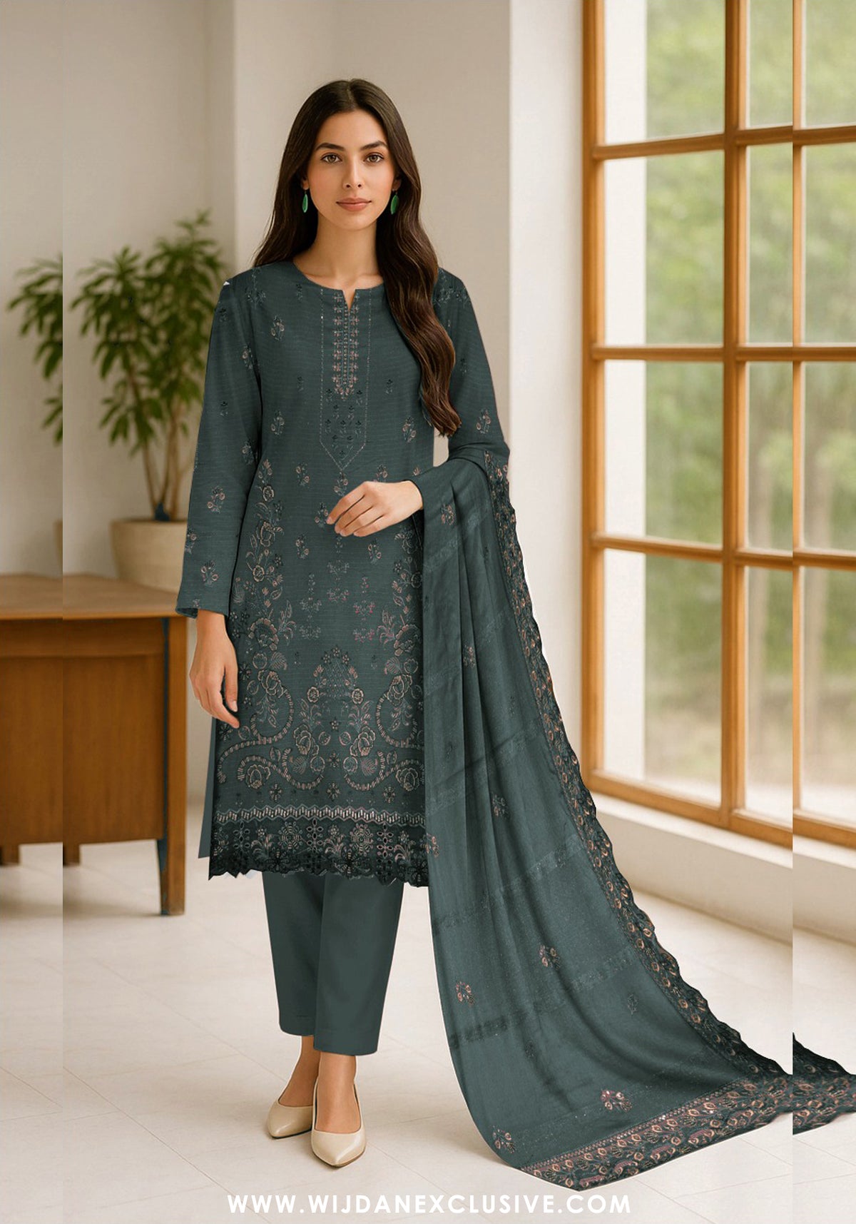 Himsa Unstitched Dhanak 3PC Embroidered Collection - 2025 D-02