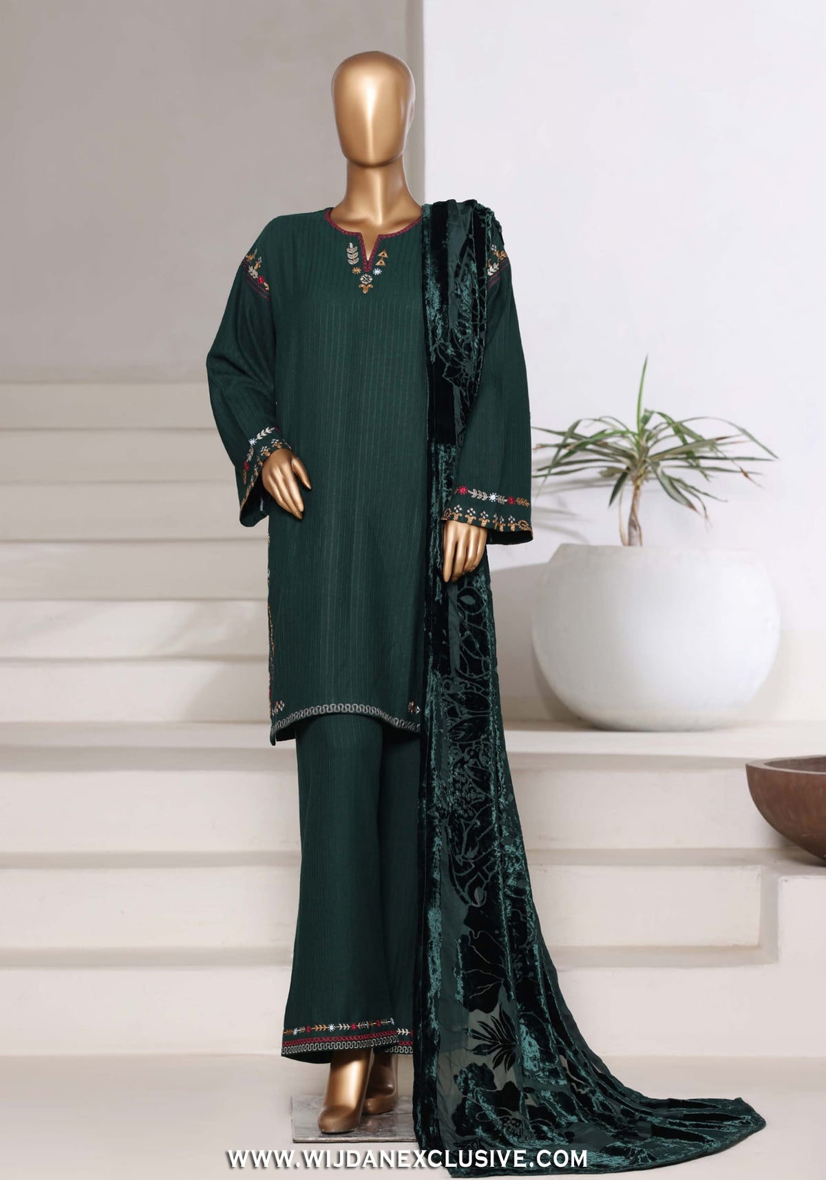 Sadabahar Stitched Luxury Dhanak with Palachi Shawl Collection - 2025 (GREEN)