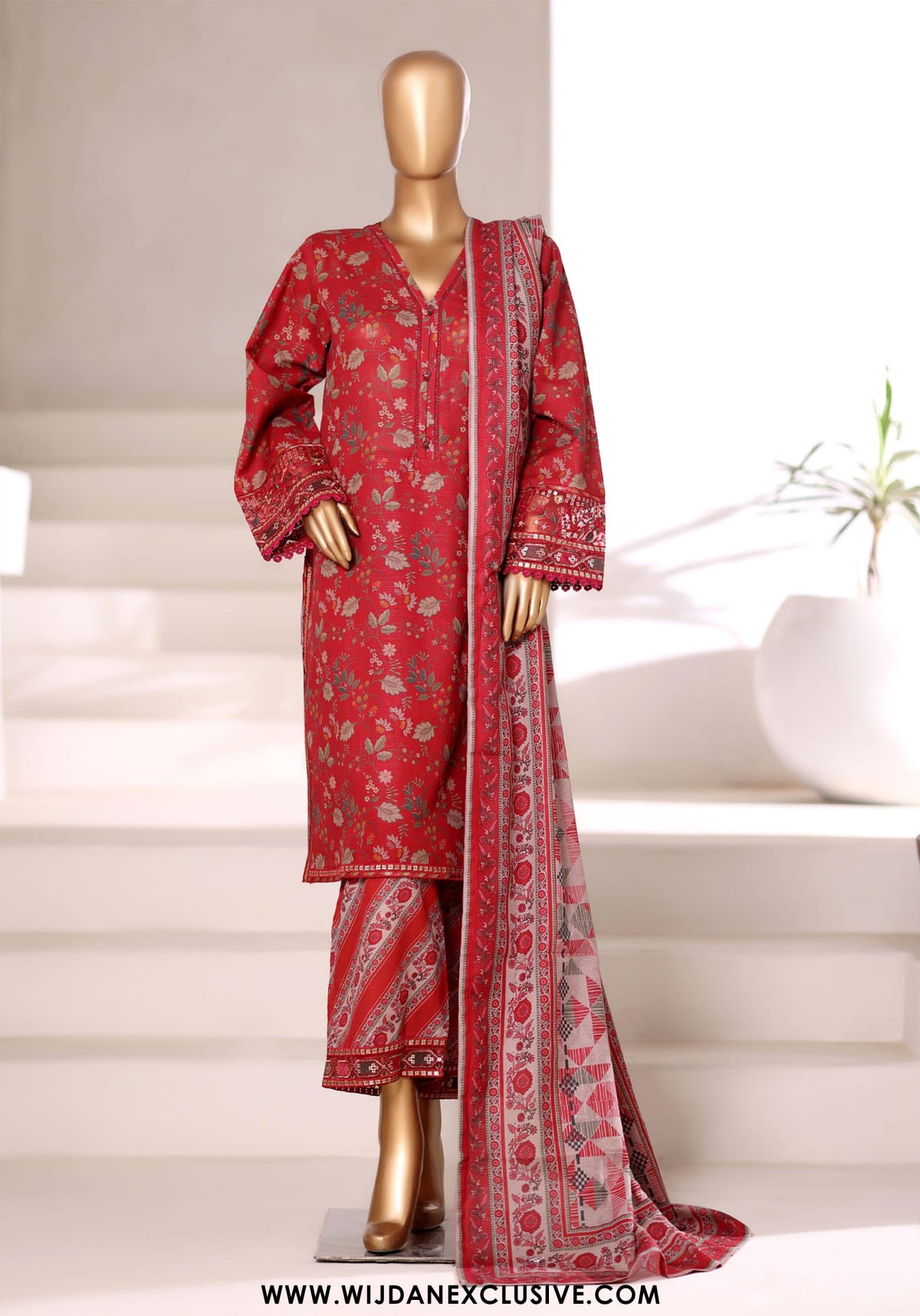 Malika by Sadabahar | Stitched Embroidered Khaddar Collection - 2025 (RED)