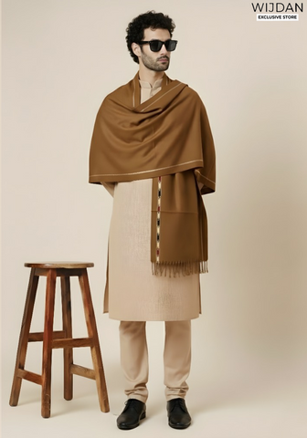Wijdan Wool Mens Shawl Collection - 2025 (CAMEL BROWN)