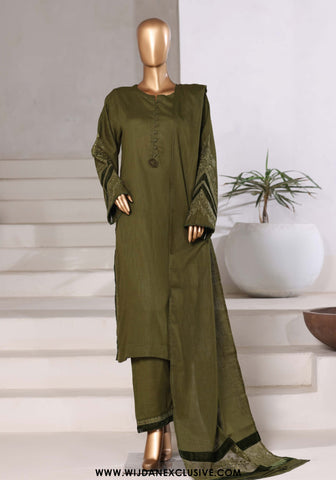 Sadabahar Stitched Cross Texture with Velvet Winter Collection - 2025 (OLIVE)