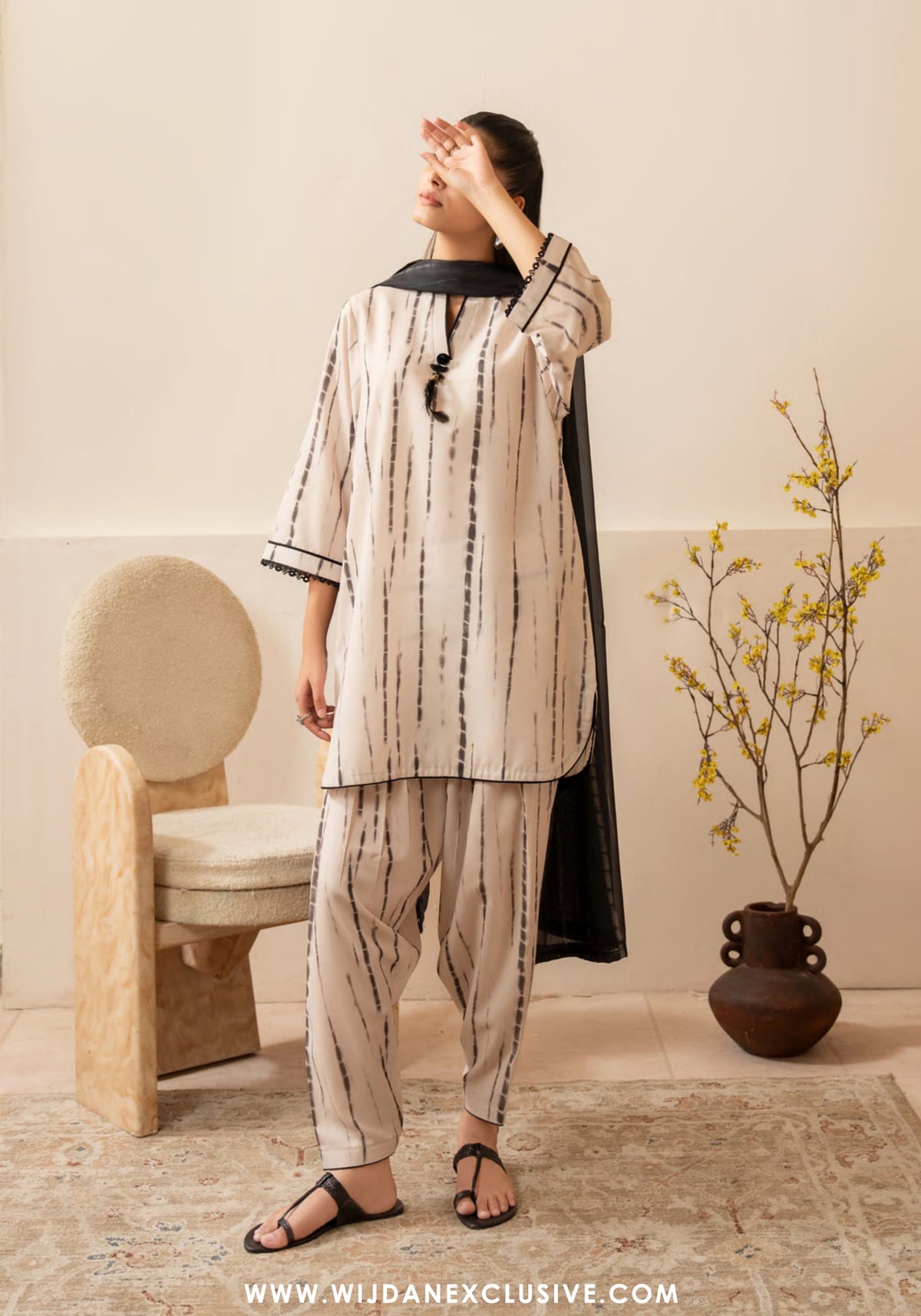 Casual Lite Janaan Stitched Premium Silk Viscose Drop-I (NOIR LINES)