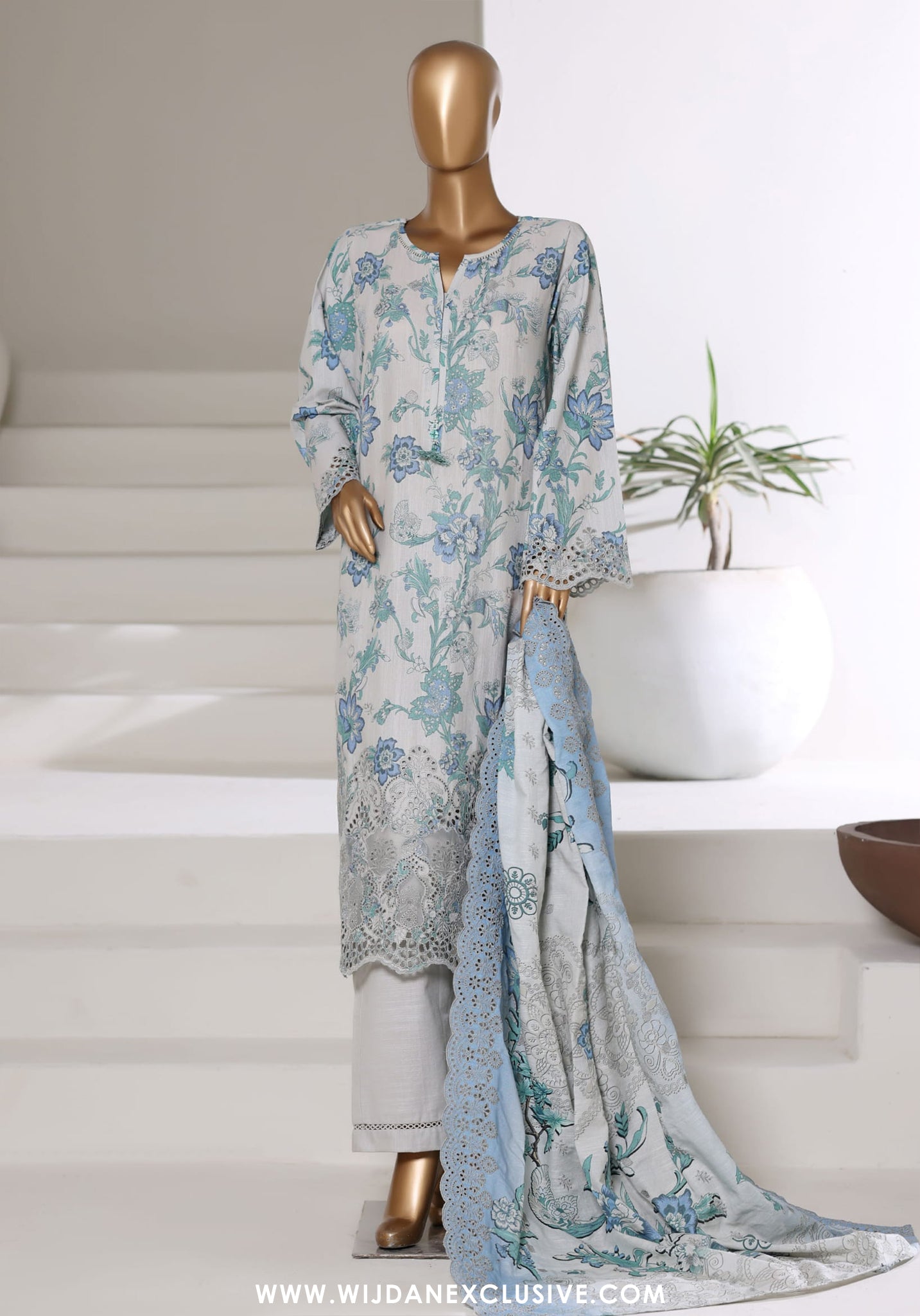 Sadabahar Stitched Laser Fusion Chikankari Khaddar Collection - 2025 (OFF-WHITE)