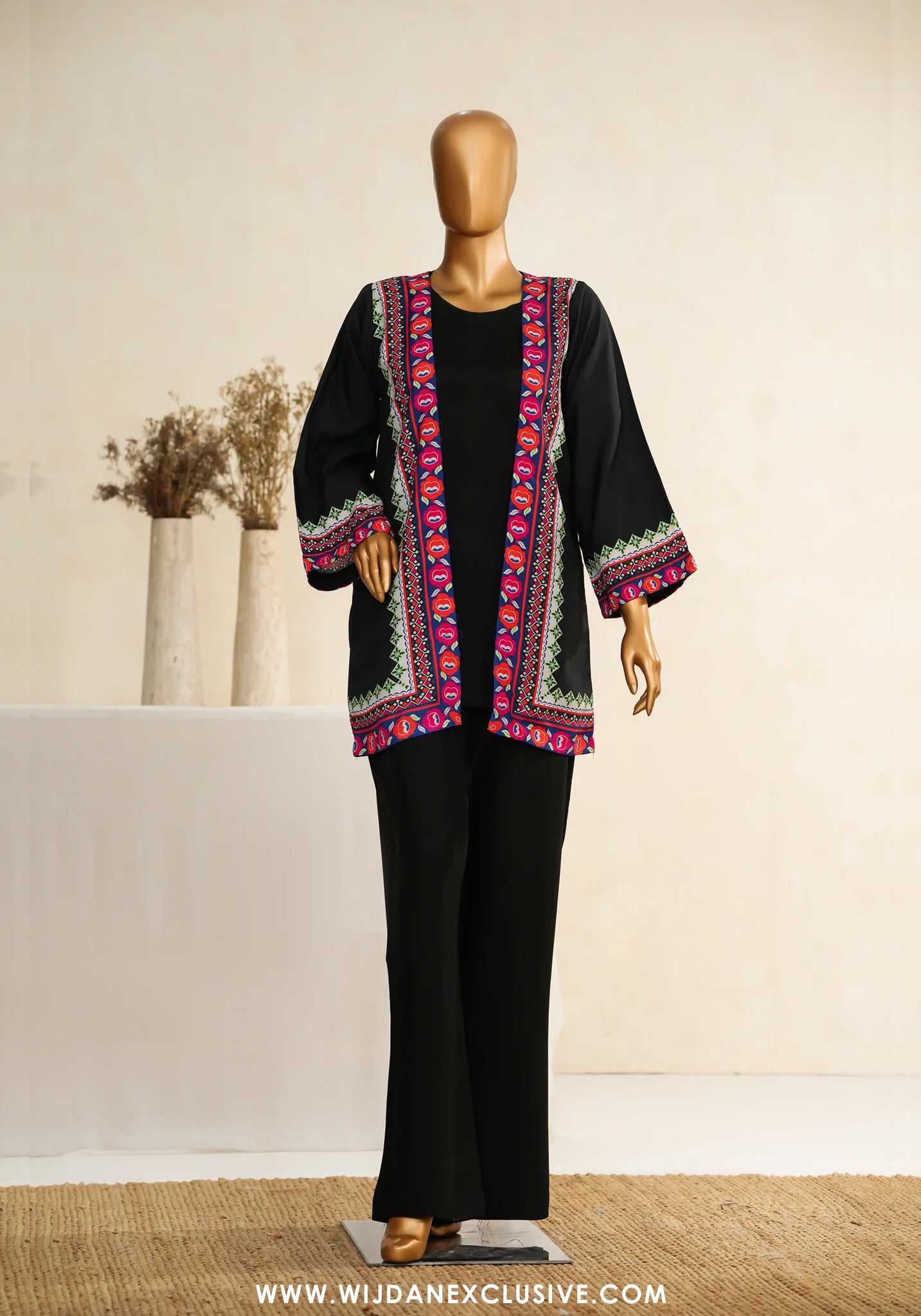 Zehaina by Amna Khadija | RTW Digital Printed Poly Swiss Coat Collection - 2025 (BLACK)