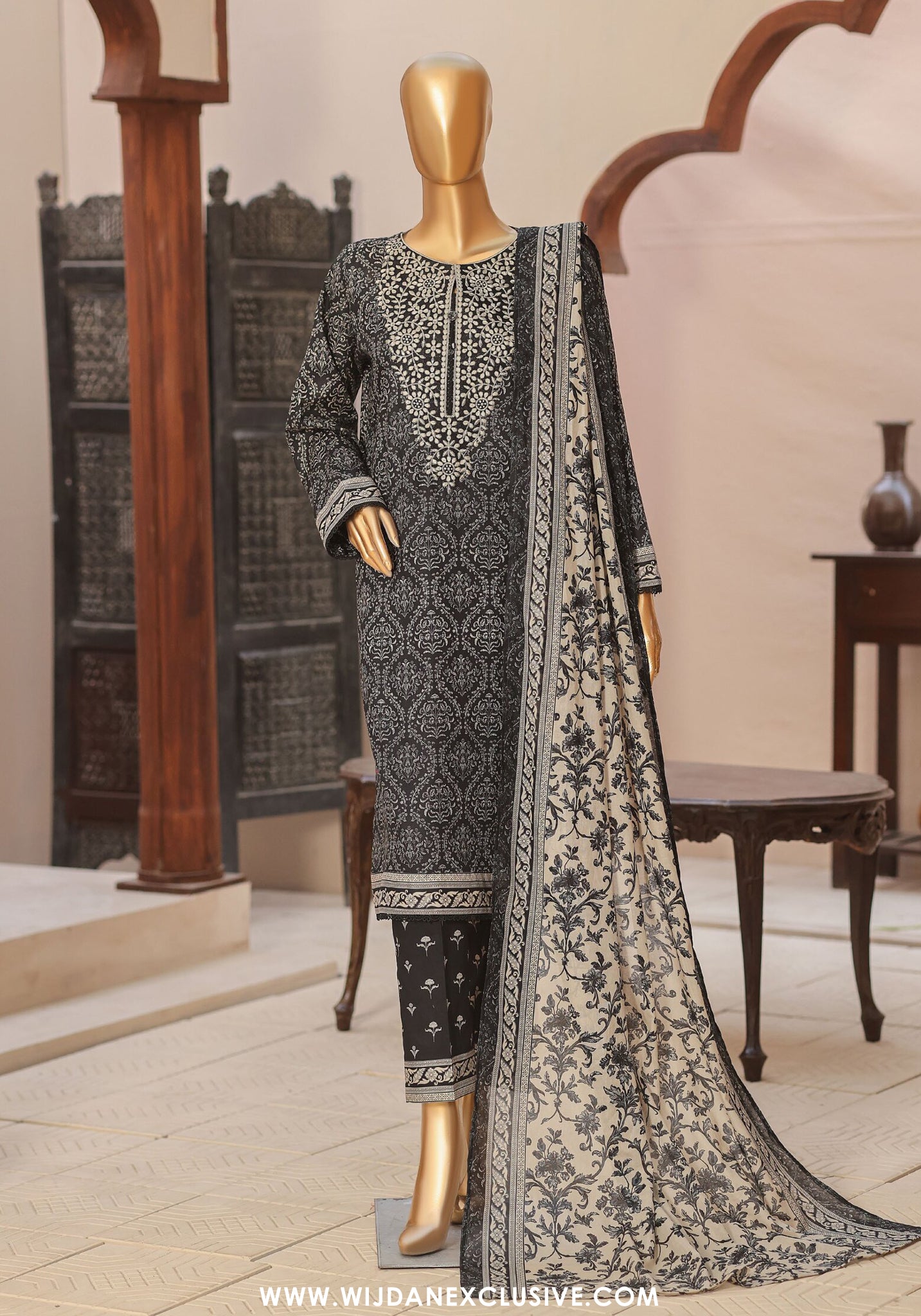 HZ Premium Daily Wear Unstitched Embroidered 3pc Lawn Collection - 2026 (D-02)