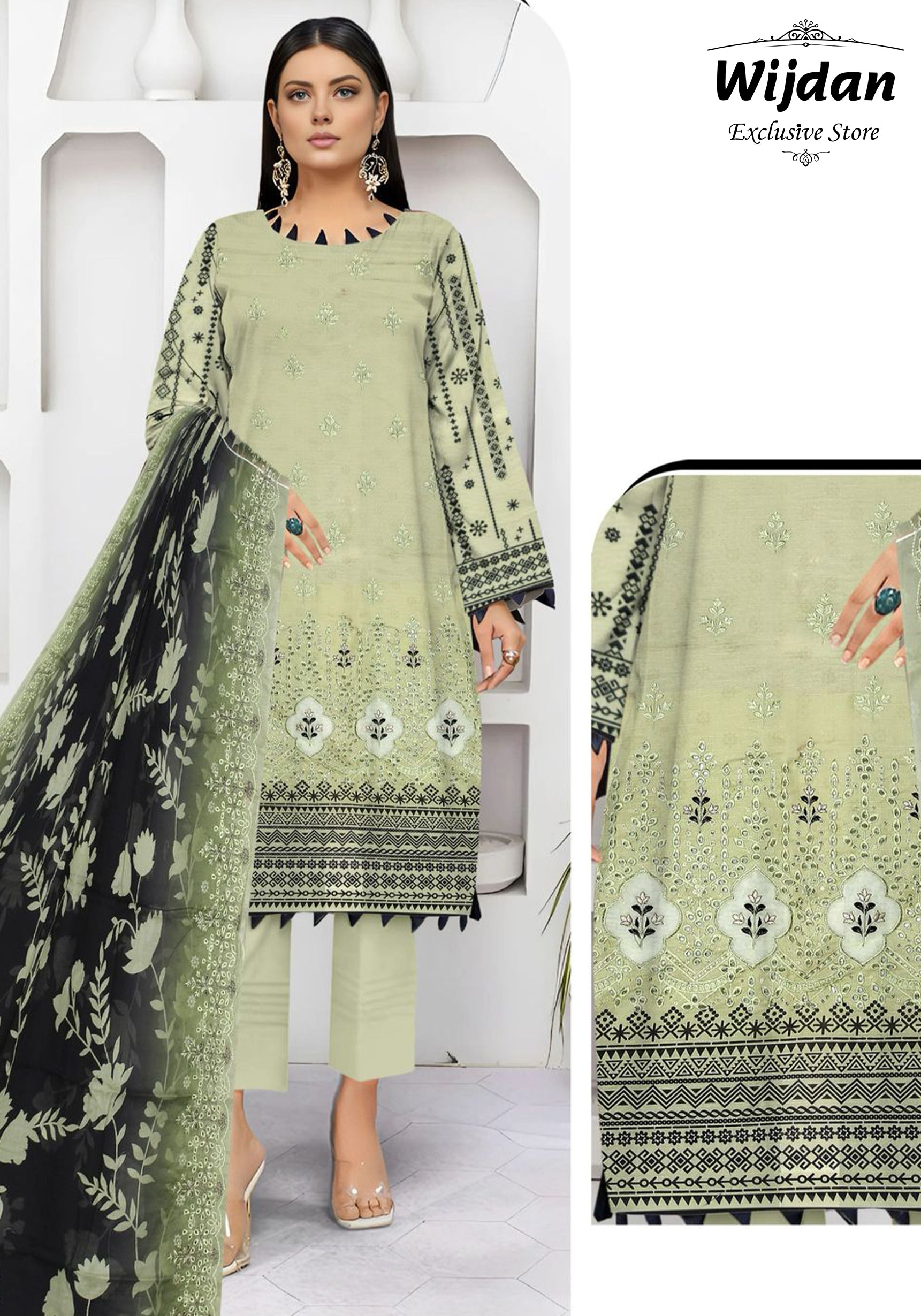 Wijdan Digital Print Embroidered Voil Dupatta Collection D-02