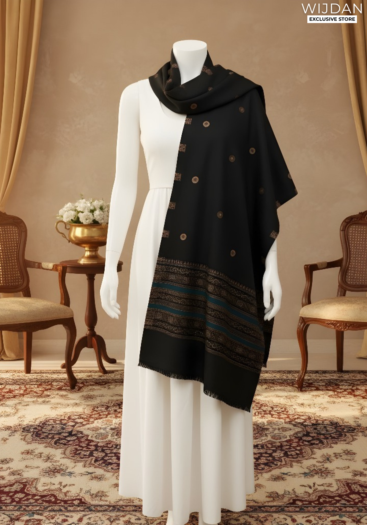 Wijdan Wool Printed Women's Shawl Collection - 2025 (BLACK)