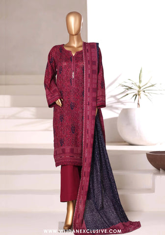 Sadabahar Printed Stitched Khaddar 3PC Collection - 2025 (MAROON D-10)