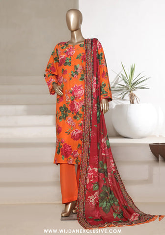 Sadabahar Stitched 3PC Cambric lawn Collection - 2025 Vol-01 Orange