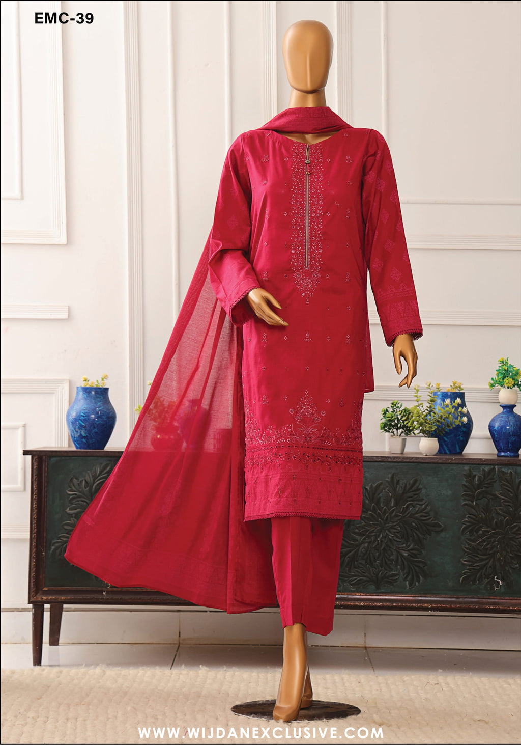 HZ Exclusive Unstitched Mid Summer Embroidered Slub Lawn EMC-39