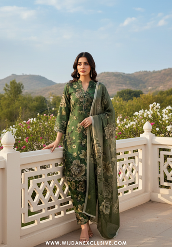 Wijdan Unstitched Printed Viscose Winter Collection - 2025 (GREEN)
