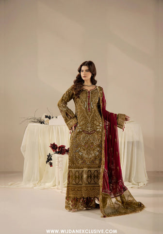 Areesha Unstitched Festive Formal Vol-23 Collection - 2026 (Antique Olive Majesty)