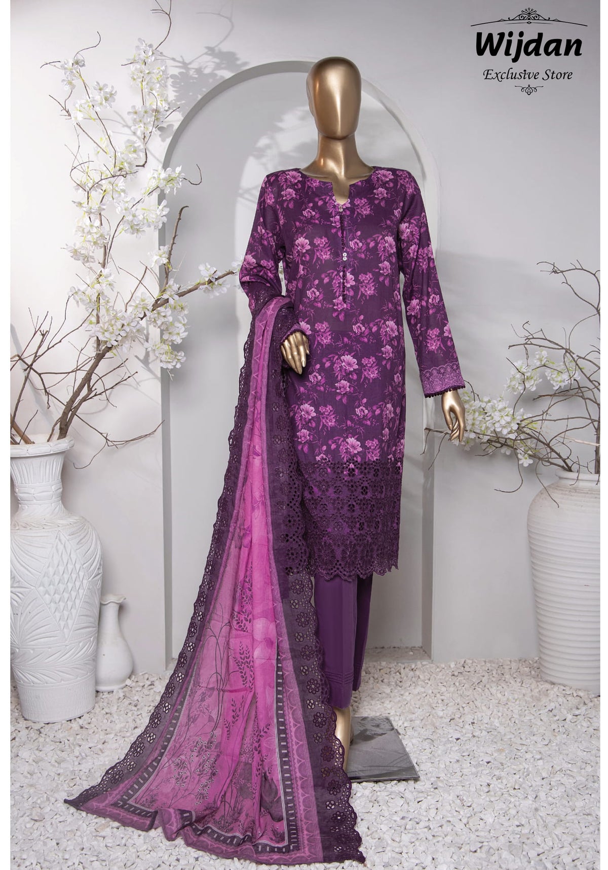 HZ Premium Embroidered Cotton Lawn Collection'24 D-02