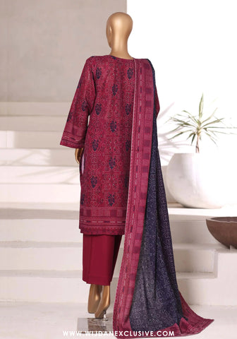 Sadabahar Printed Stitched Khaddar 3PC Collection - 2025 (MAROON D-10)
