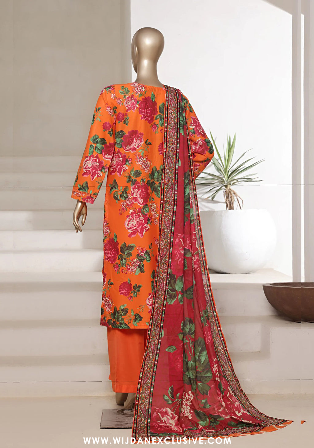 Sadabahar Stitched 3PC Cambric lawn Collection - 2025 Vol-01 Orange