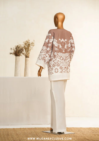 Zehaina by Amna Khadija | RTW Digital Printed Poly Swiss Coat Collection - 2025 (BROWN)