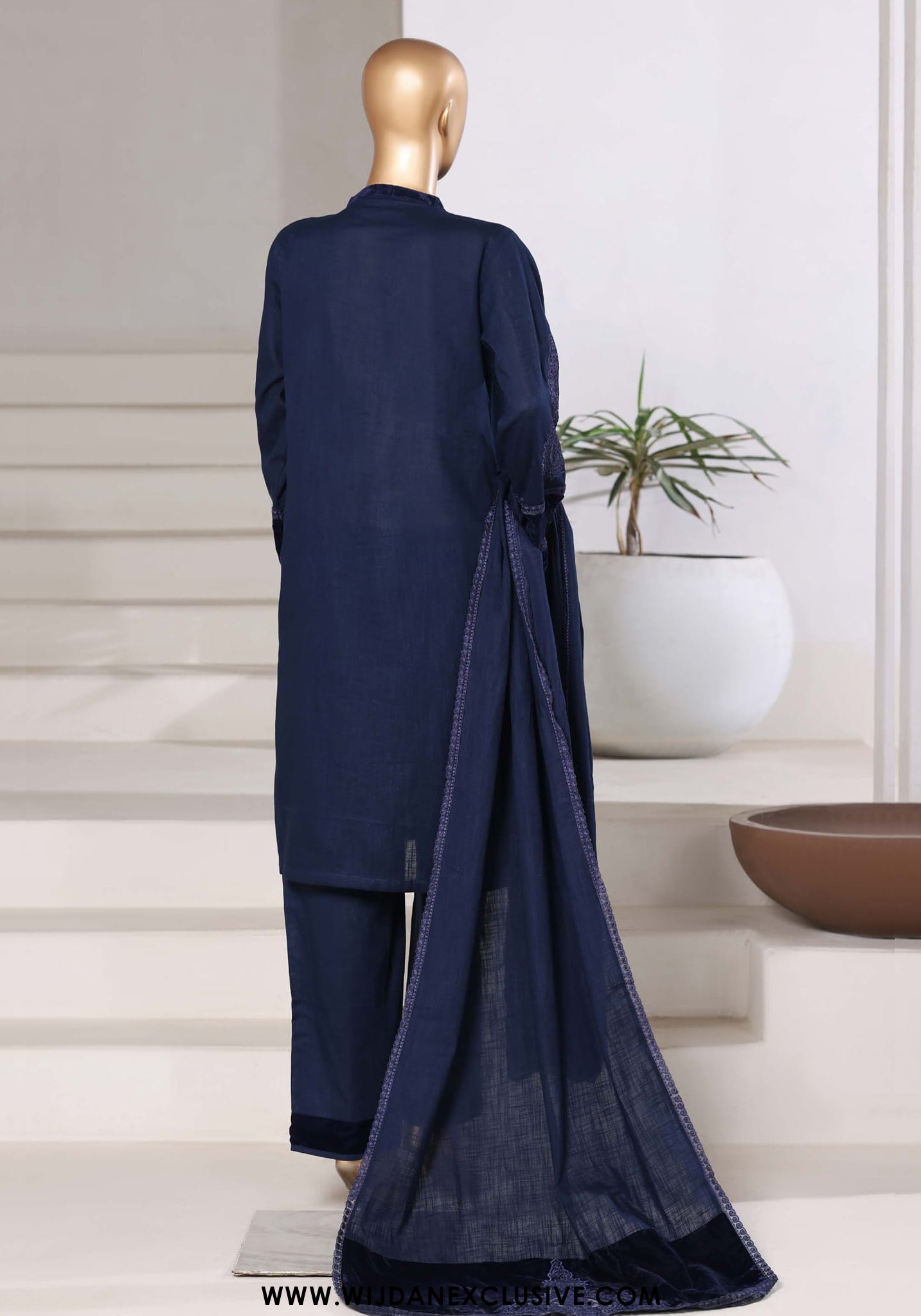 Sadabahar Stitched Cross Texture with Velvet Winter Collection - 2025 (BLUE)