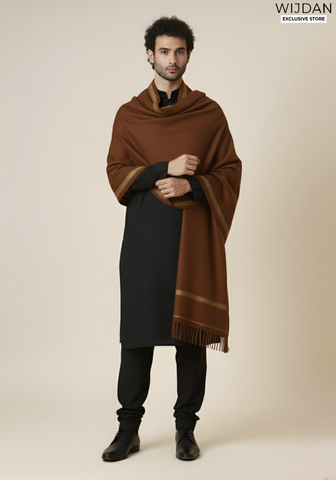 Wijdan Wool Mens Shawl Collection - 2025 (BROWN)