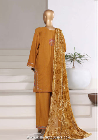 Sadabahar Stitched Luxury Dhanak with Palachi Shawl Collection - 2025 (MUSTARD)