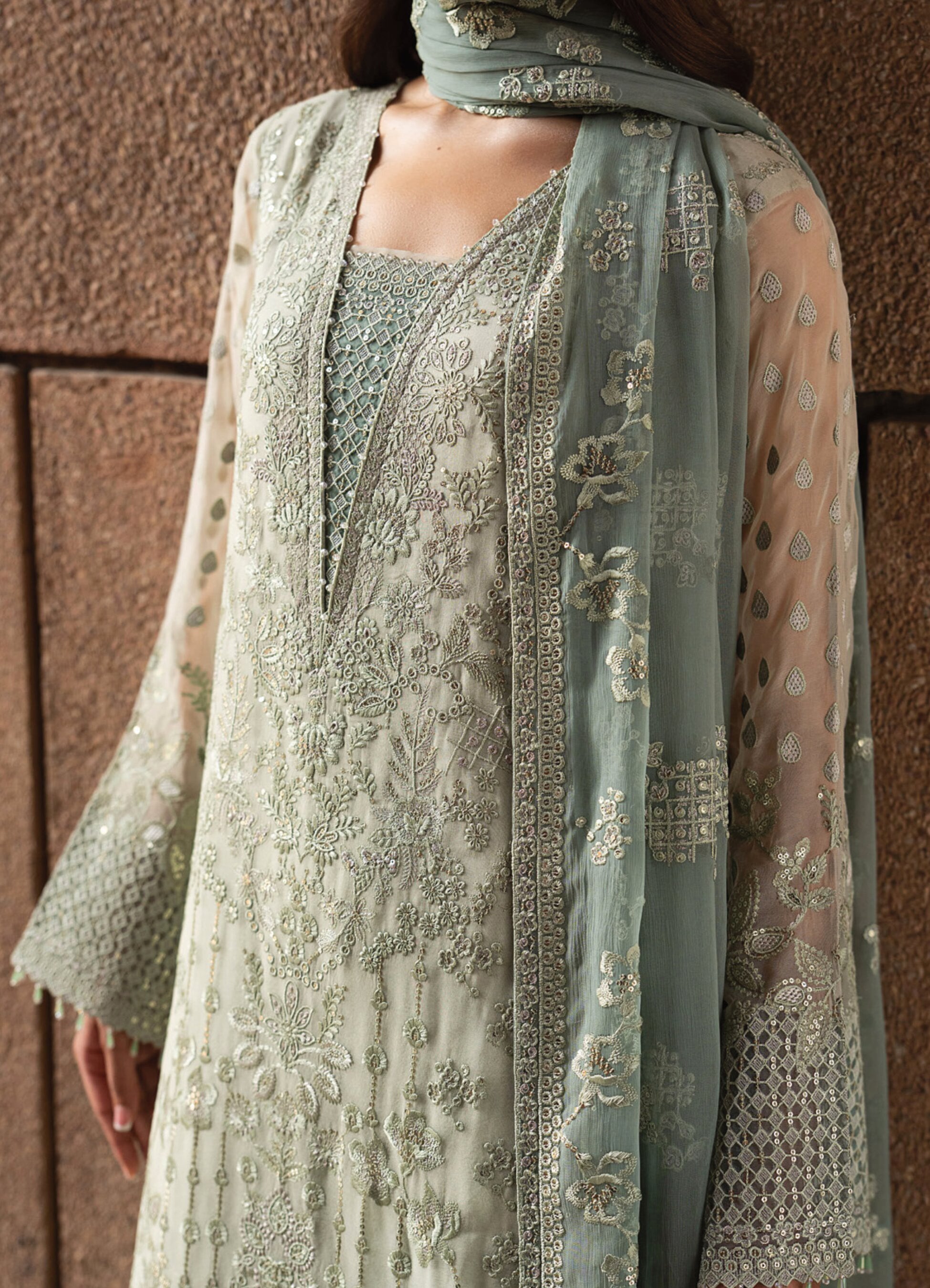 Lazawal by Lamisah | Unstitched Embroidered Formal Chiffon Collection - 2026 (PISTACHIO PEARL)