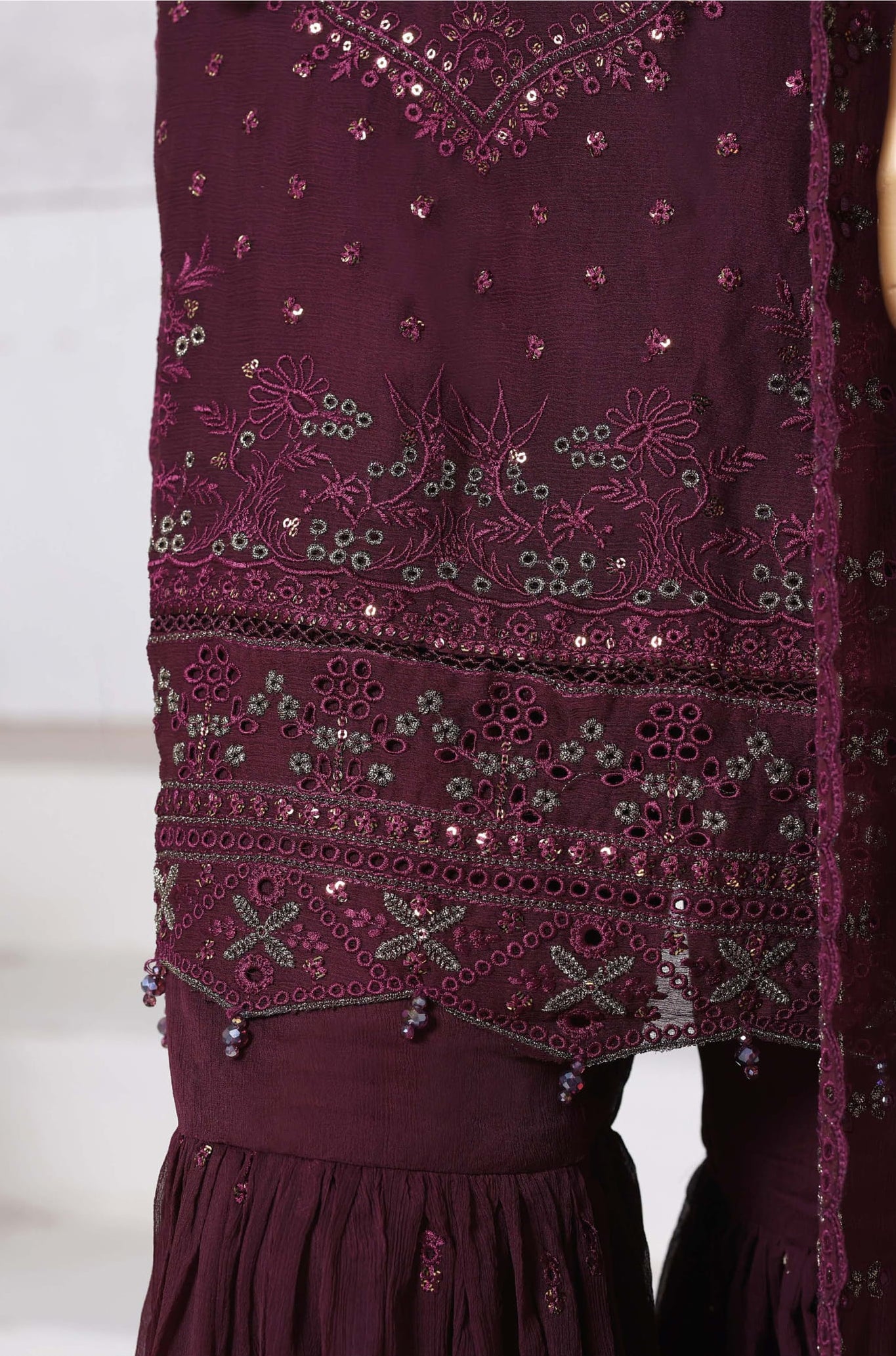 Afsanay by Sadabahar | Stitched Luxury Chiffon Vol-14 Collection - 2025 (MAROON)