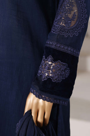 Sadabahar Stitched Cross Texture with Velvet Winter Collection - 2025 (BLUE)