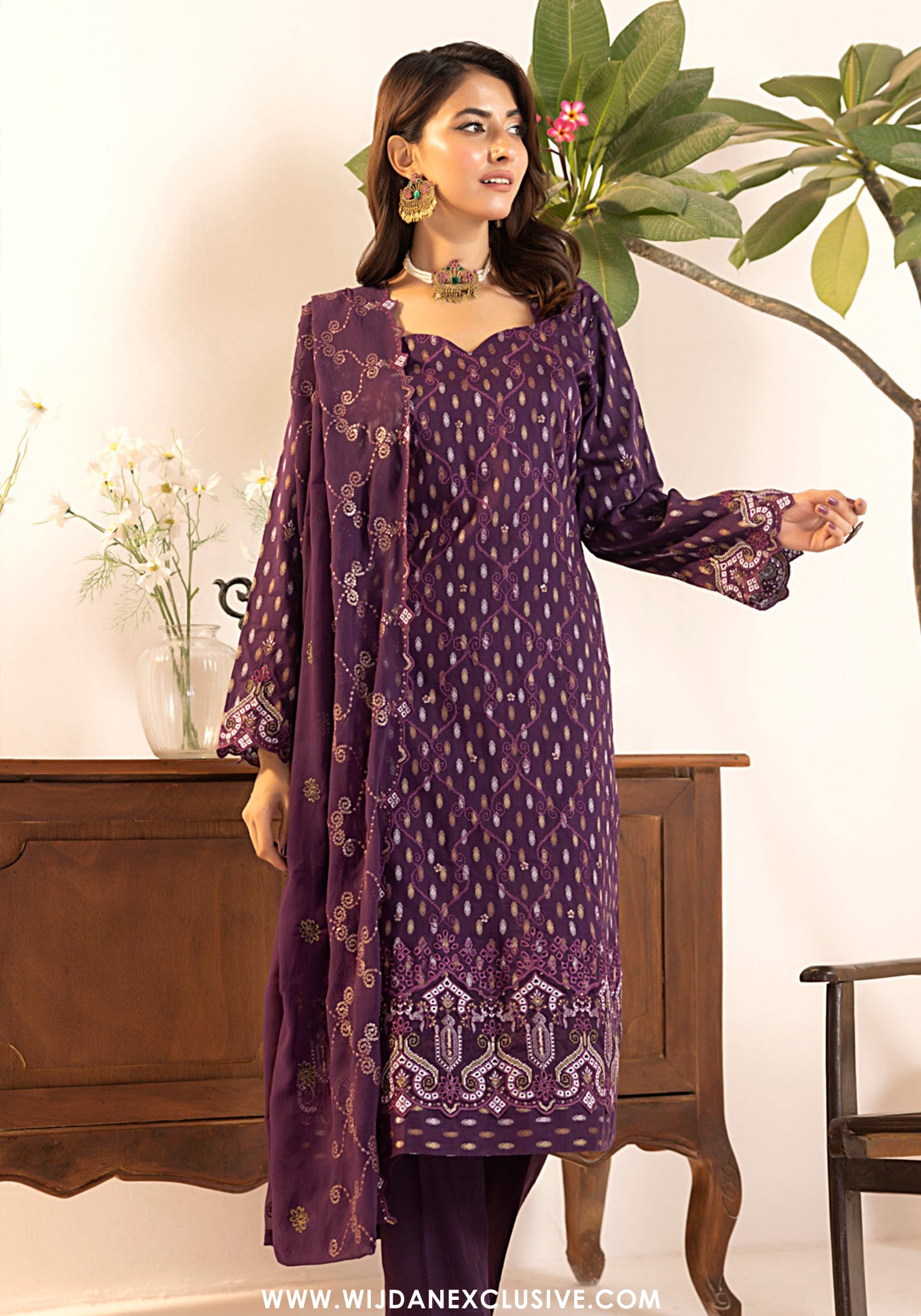 Tanisha by Wijdan | Unstitched Luxury Embroidered Broshia Cotton Collection - 2026 (D-03)