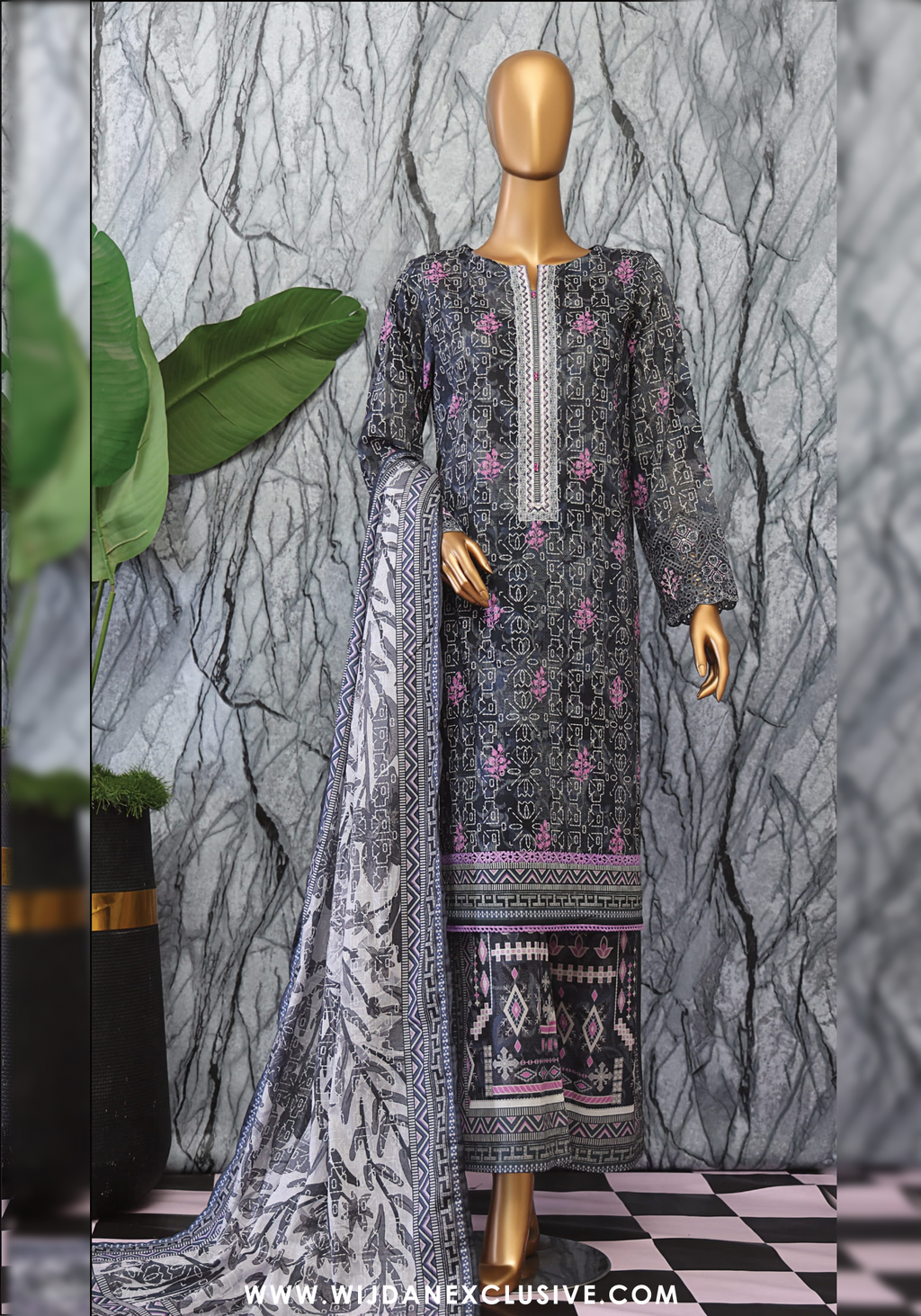 Elegant Unstitched Embroidered Lawn by HZ Textile HZ-EC-1047