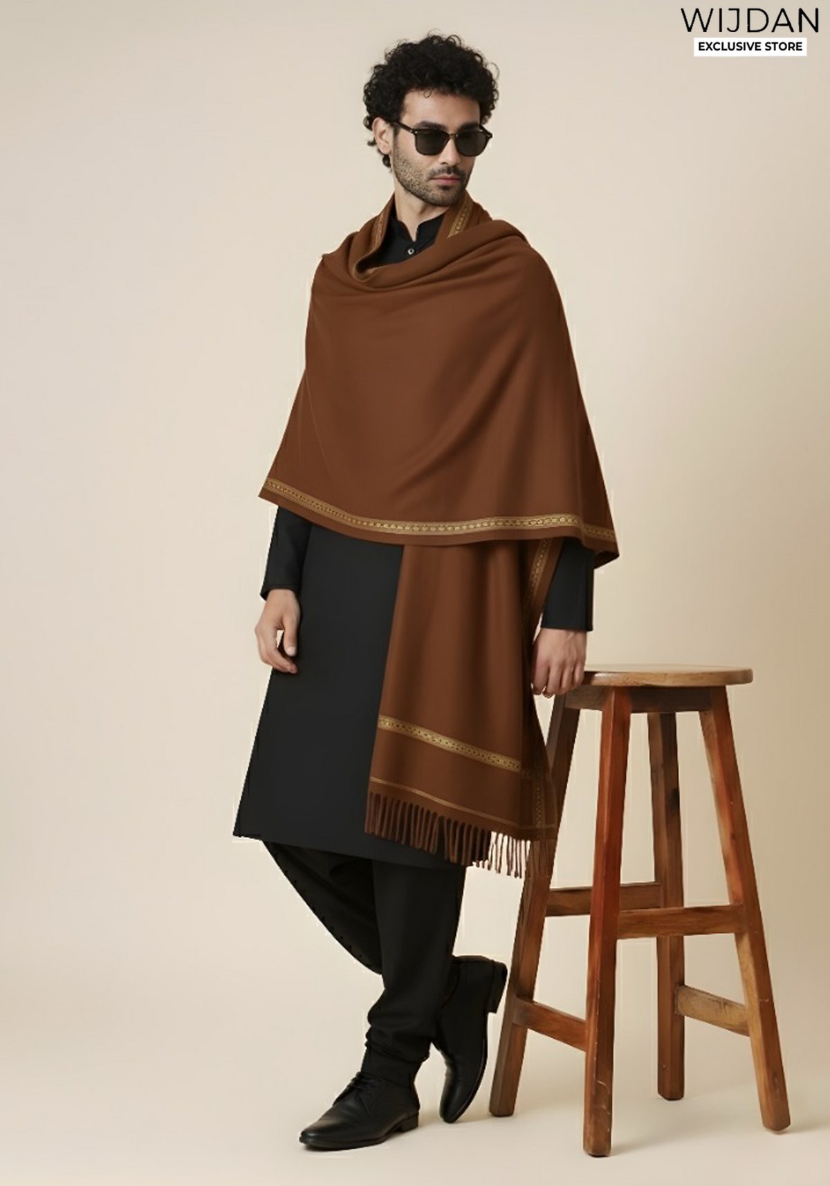 Wijdan Wool Mens Shawl Collection - 2025 (BROWN)