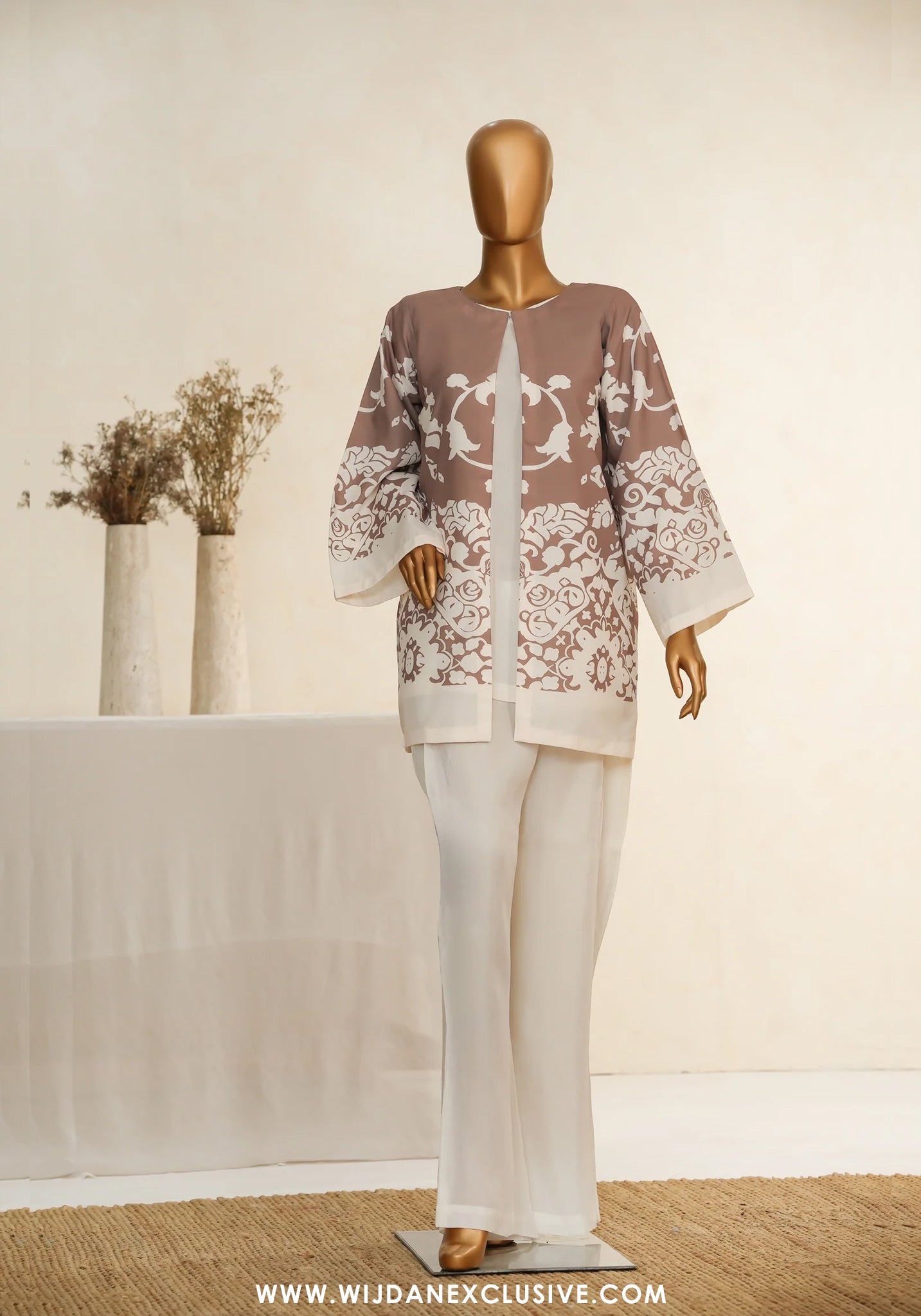 Zehaina by Amna Khadija | RTW Digital Printed Poly Swiss Coat Collection - 2025 (BROWN)