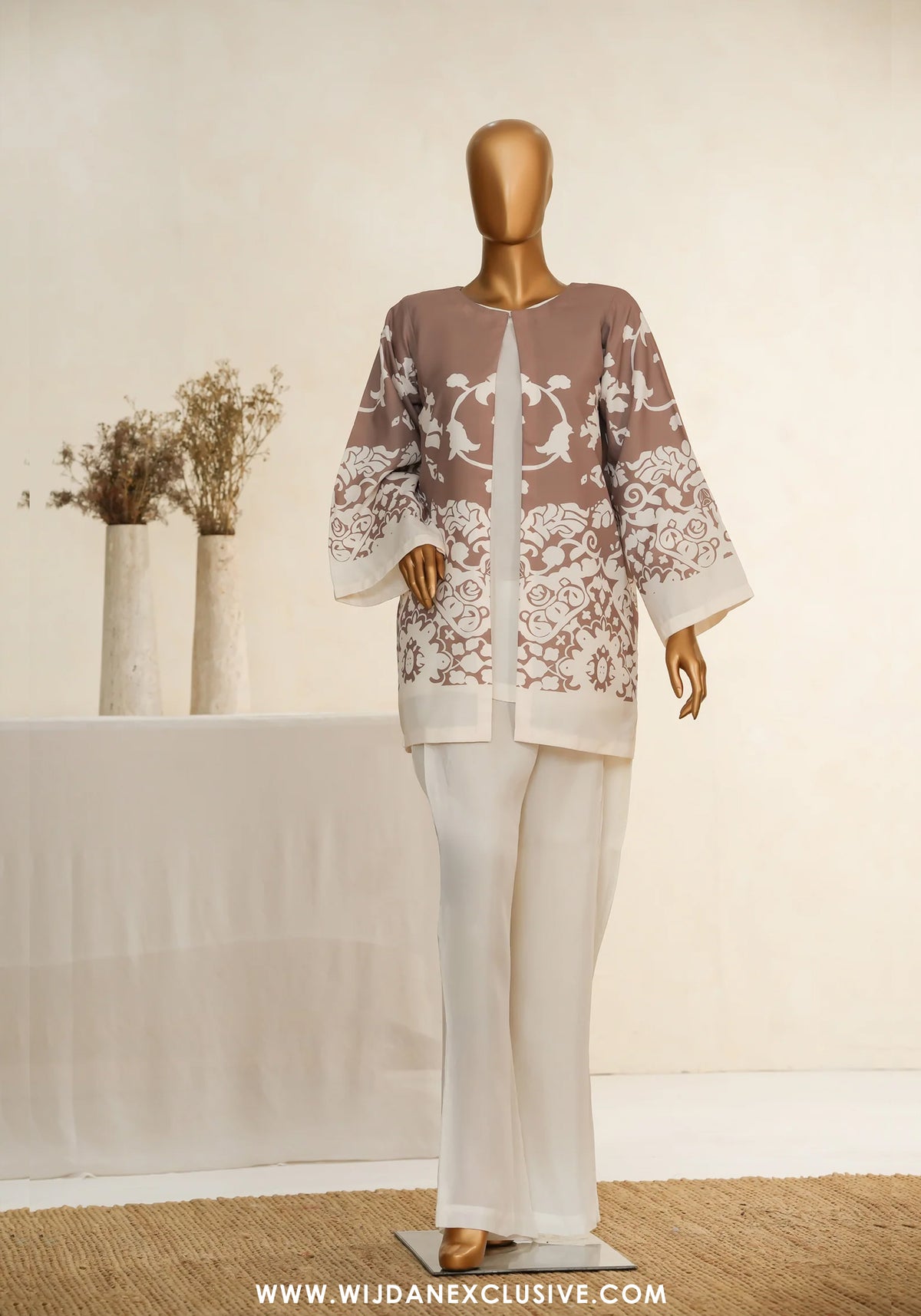 Zehaina by Amna Khadija | RTW Digital Printed Poly Swiss Coat Collection - 2025 (BROWN)