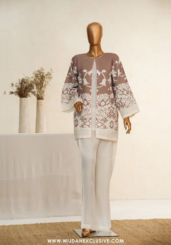 Zehaina by Amna Khadija | RTW Digital Printed Poly Swiss Coat Collection - 2025 (BROWN)