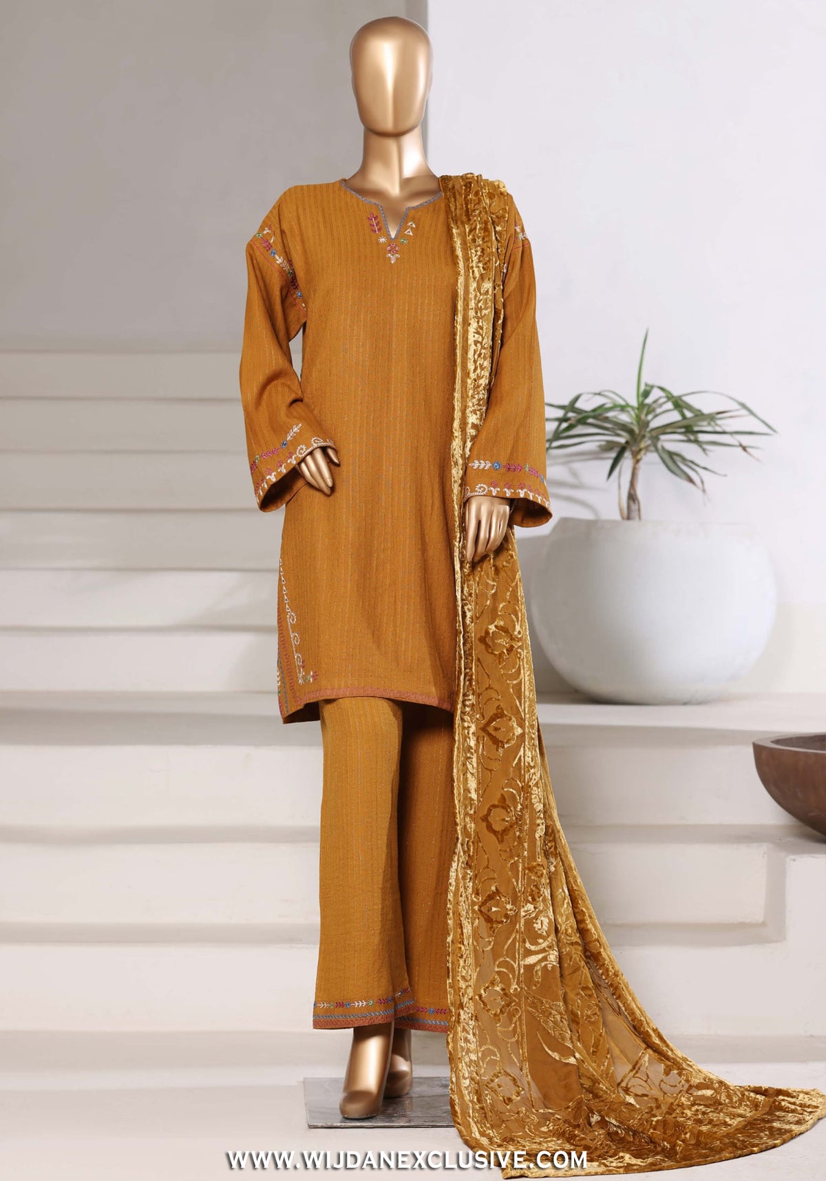Sadabahar Stitched Luxury Dhanak with Palachi Shawl Collection - 2025 (MUSTARD)