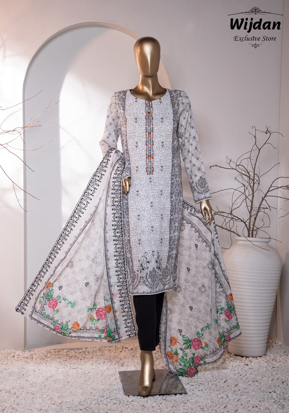 HZ Premium Embroidered Cotton Lawn Collection'24 D-03