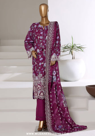Sadabahar Stitched Laser Fusion Chikankari Khaddar Collection - 2025 (BOYSENBERRY)