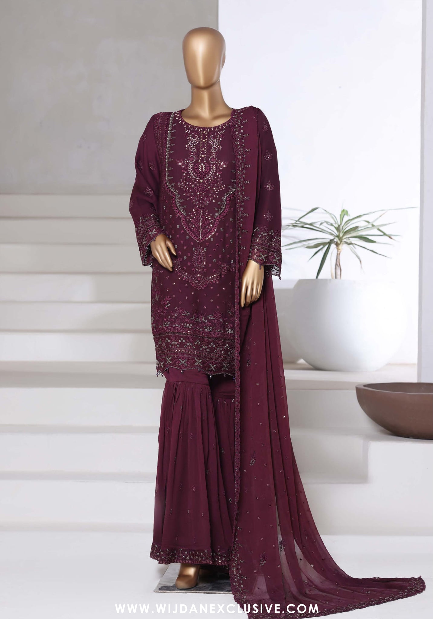 Afsanay by Sadabahar | Stitched Luxury Chiffon Vol-14 Collection - 2025 (MAROON)
