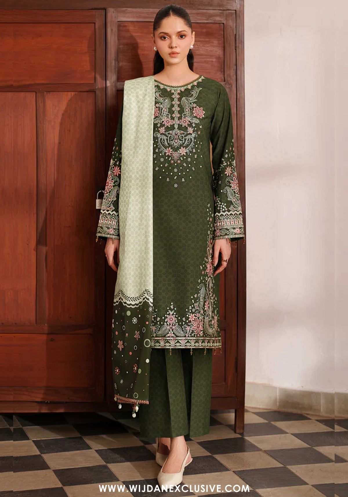 Meline by Farasha | Unstitched Premium Viscose Collection - 2025 (OLIVE DRAPE)