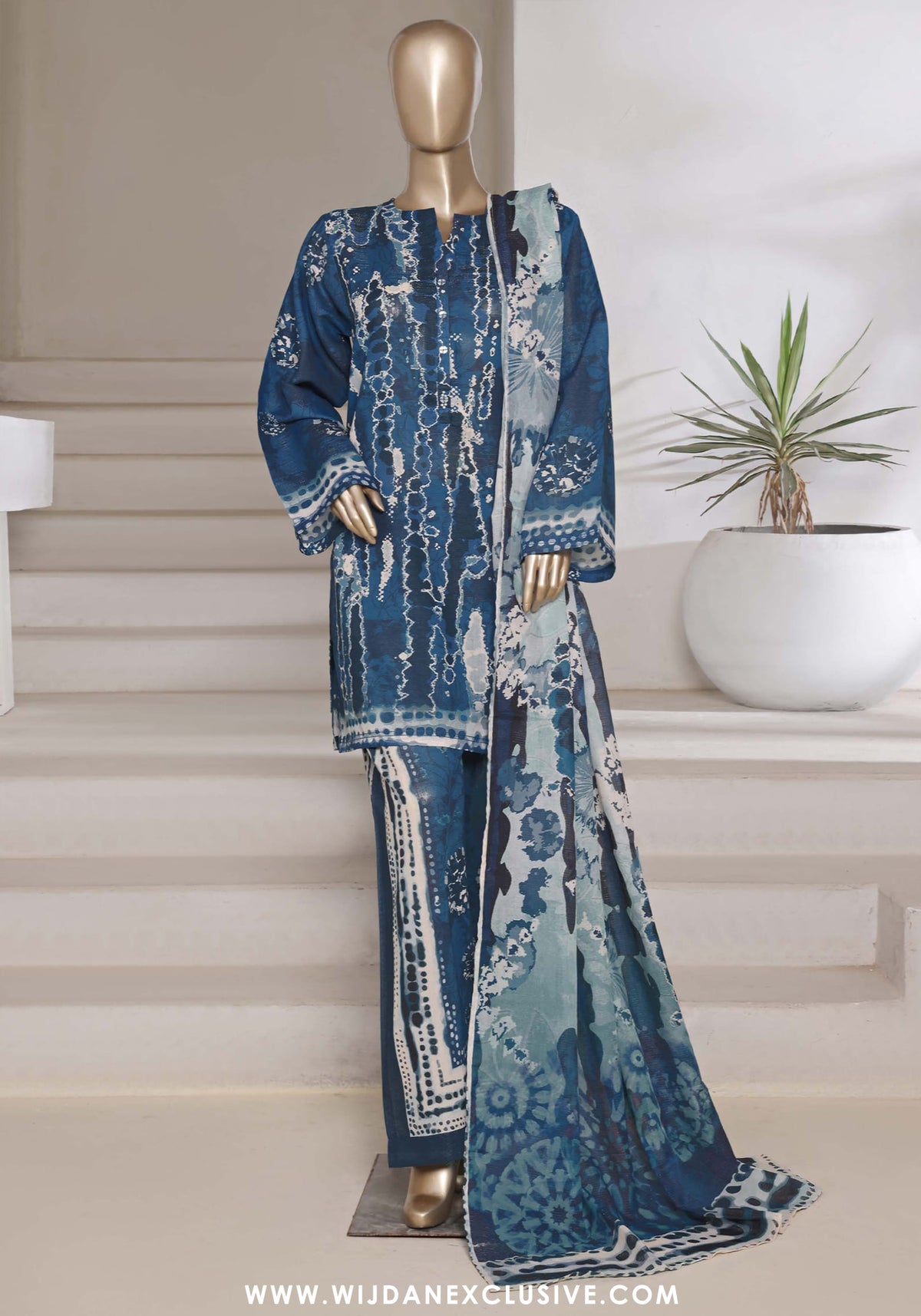 Sadabahar Stitched Printed Shimmered Cambric Summer Collection - 2025 (Blue)