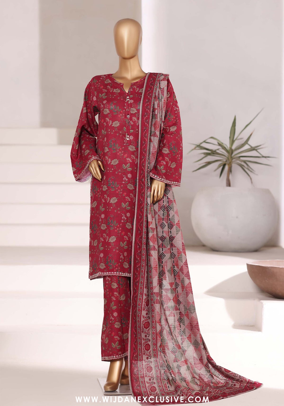 Sadabahar Stitched Khaddar Fall Embroidered Collection - 2025 (MAROON FLORAL)