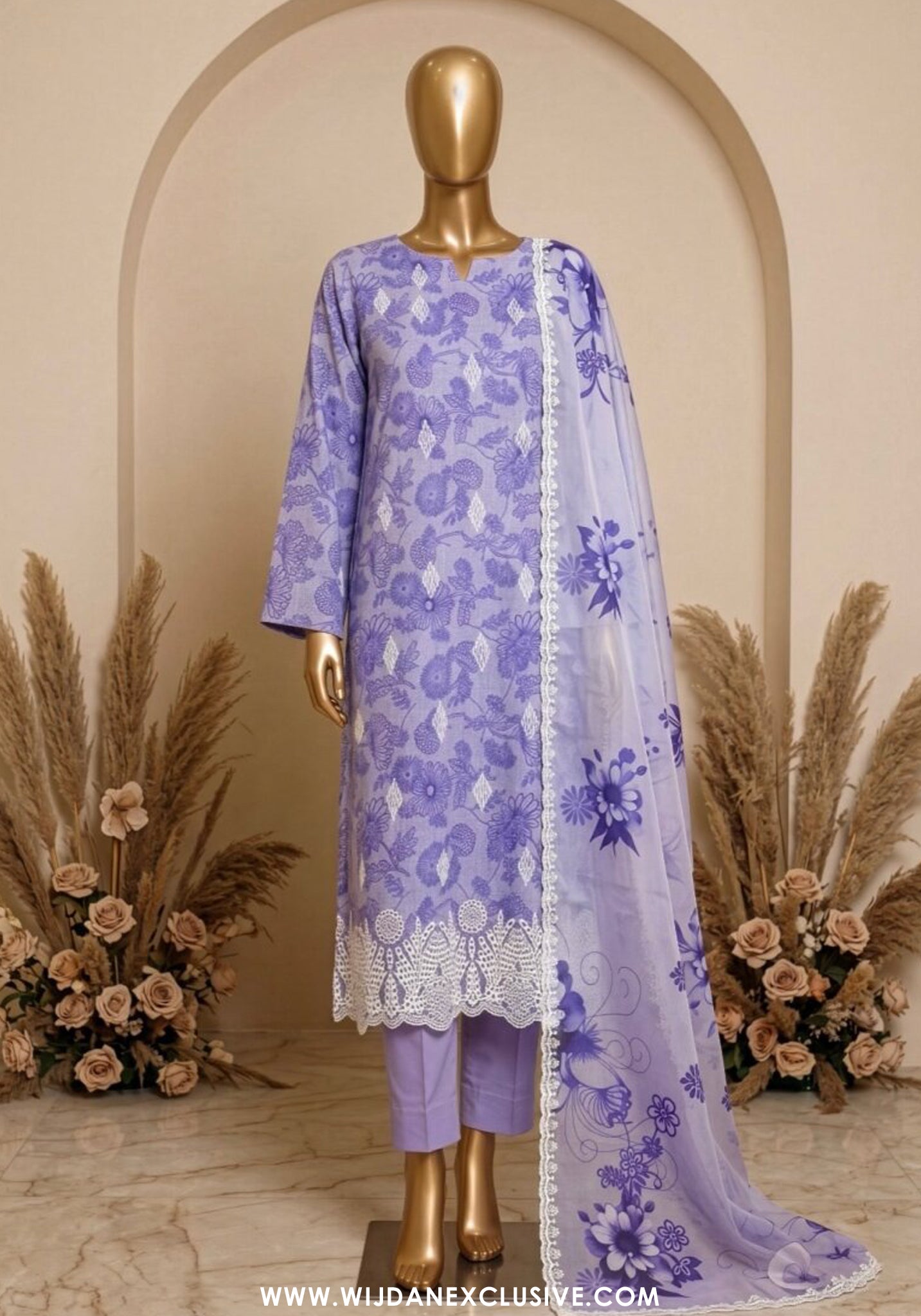 Libas e Khas 3pc Unstitched Embroidered Lawn Collection - 2026 (D-03)