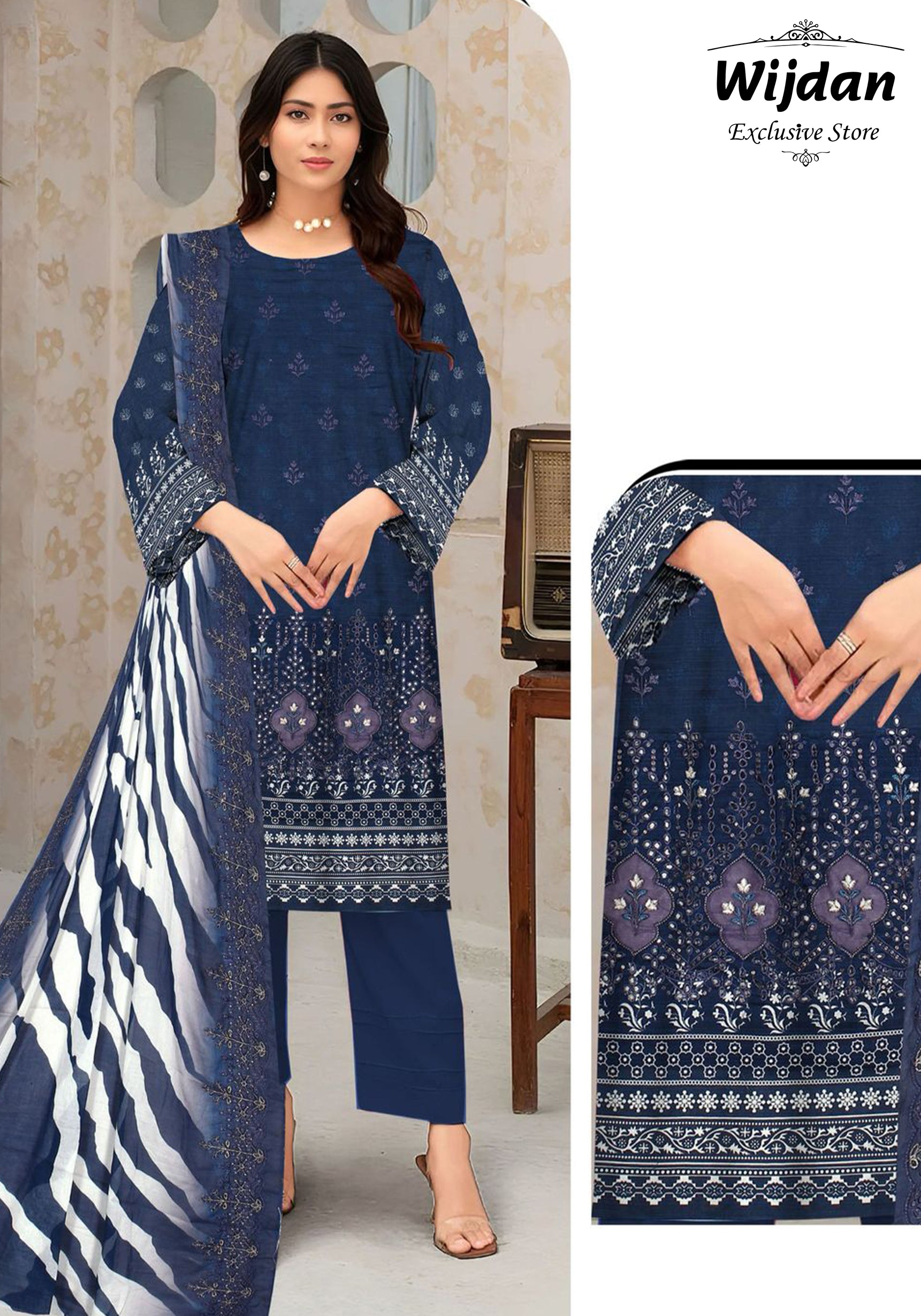 Wijdan Digital Print Embroidered Voil Dupatta Collection D-03